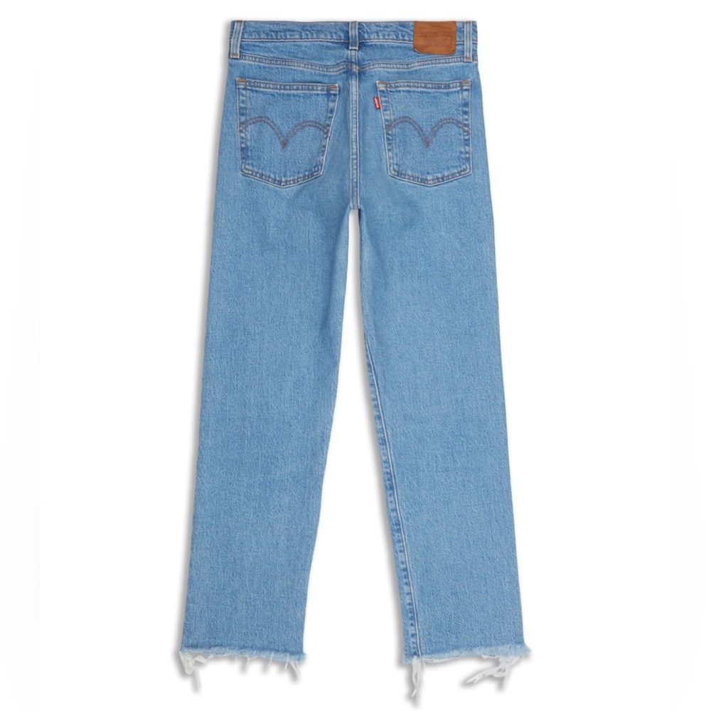 Levi’s High Rise Straight Leg Jeans Light Wash Raw Hem Distressed Size 27